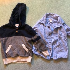 Toddler boys hooded sweater and collared button up shirt